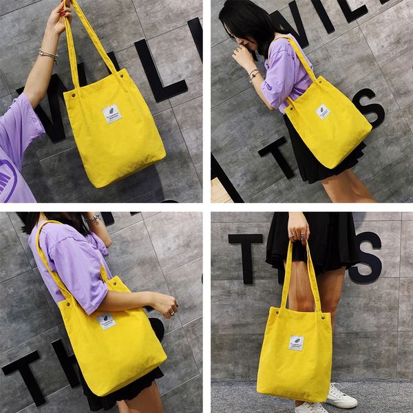 

adisputent women canvas bag corduroy simple tide female college style handle bag solid large capacity shoulder student 2019