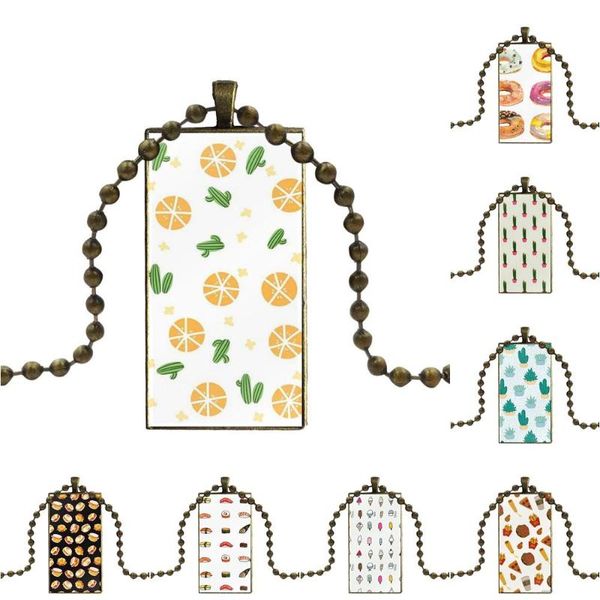 

for women wedding cactus printing drawing fashion necklace handmade rectangle shape choker necklace jewelry multi designs, Silver