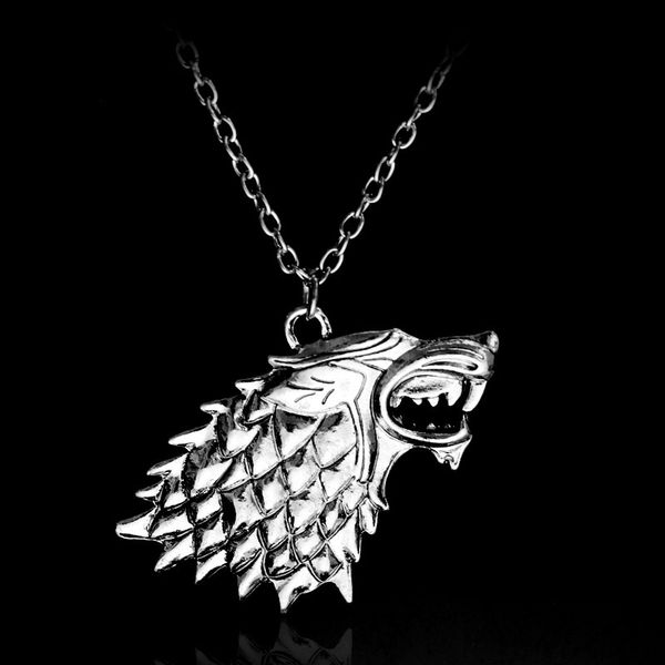 

house stark movie necklace winter is coming 3d wolf head pendant 1d33, Silver