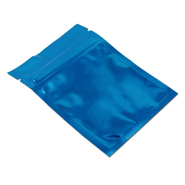 Alüminyum Folyo Fermuar Çanta Plastik Mylar Zip Kilit Paketleme Kılıfı Parlak Paketi Şeker Çanta Torbalar 100 ADET 8.5 * 13 cm Mavi Snacks Gıda Depolama