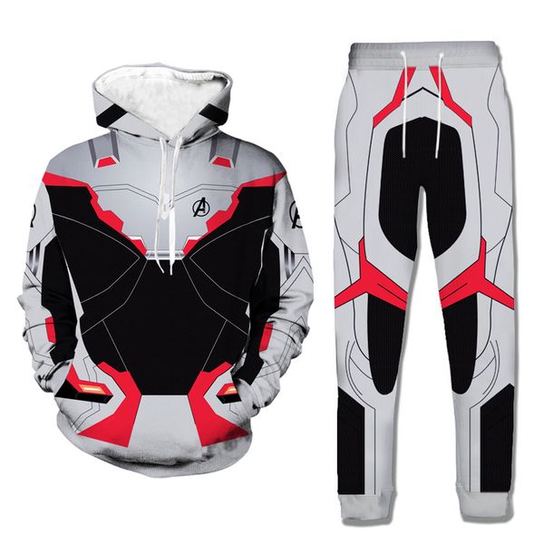 

2019 fashion 3d avengers 4 endgame quantum realm hoodies suit two pieces sets casual hoodie+pants tracksuit sweats joggers plus size, Gray