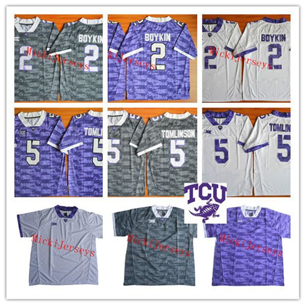 

mens ncaa tcu horned frogs ladainian tomlinson college football jersey stitched white purple #2 trevone boykin tcu horned frogs jersey s-3xl, Black;red