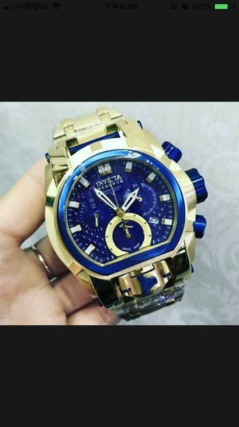 

yw real oringal 3a 25210 invicta bolt men 52mm gold stainless steel + stainless steel titanium dial 5040.d quartz wristwatch, Slivery;brown