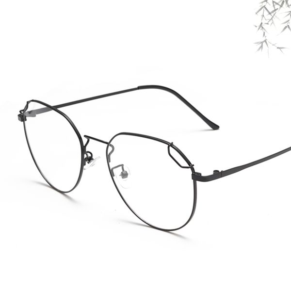 

new polygonal metal flat mirror student ultra-light decorative glasses frame, Black