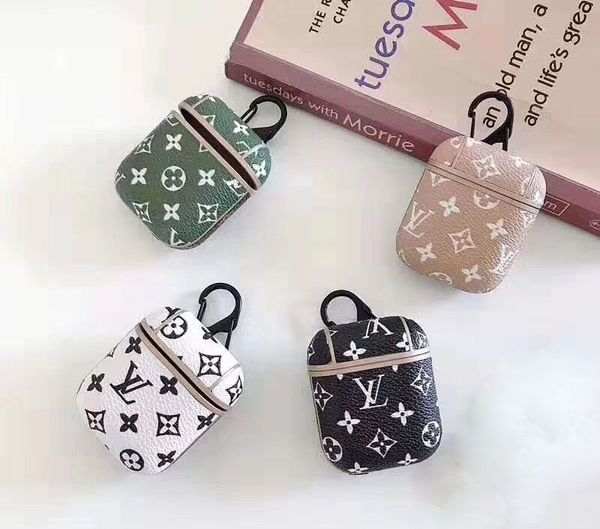 

designer bluetooth earphone cases luxury pu leather protective wireless earbuds case brand headset cover hook clasp keychain anti lost case