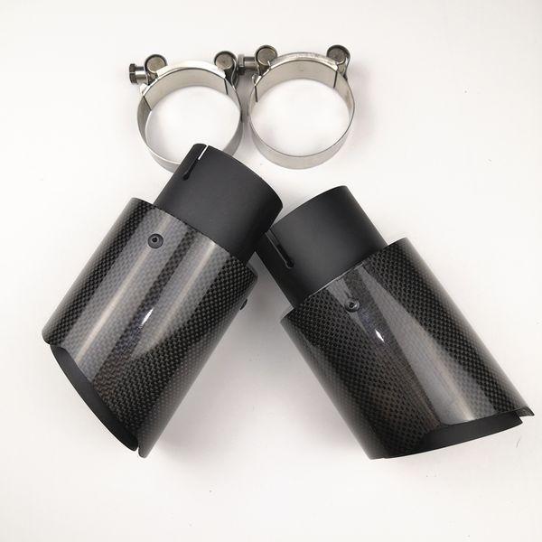 

2 pieces in 63mm universal carbon fiber exhaust pipe auto black stainless steel
