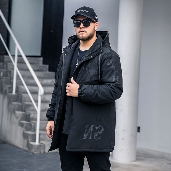 

men parker new winter jacket men's cool windproof men cotton fashion coat casual super coat cloth, Black