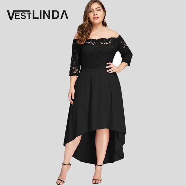 

vestlinda women lace evening party prom gown ladies formal waist long dress solid slash neck long sleeve maxi dresses sexy, Black;gray