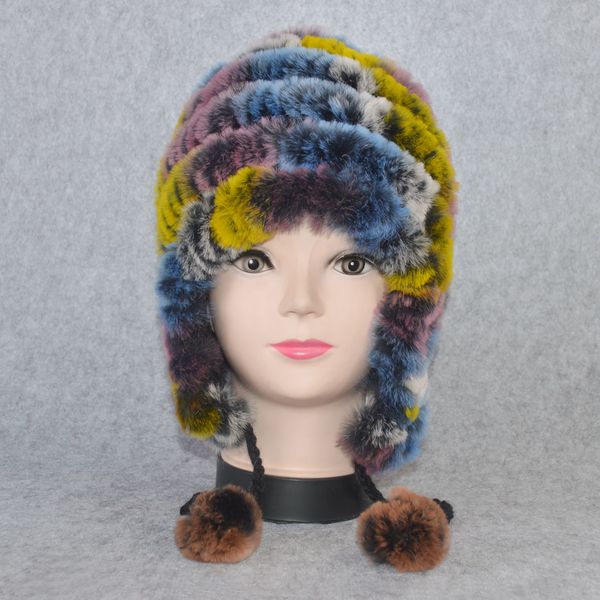 

повседневная зима натуральный мех skullies hat женщины трикотажные подлинная рекс кролика наушники cap теплые мягкие настоящий рекс кролика, Blue;gray