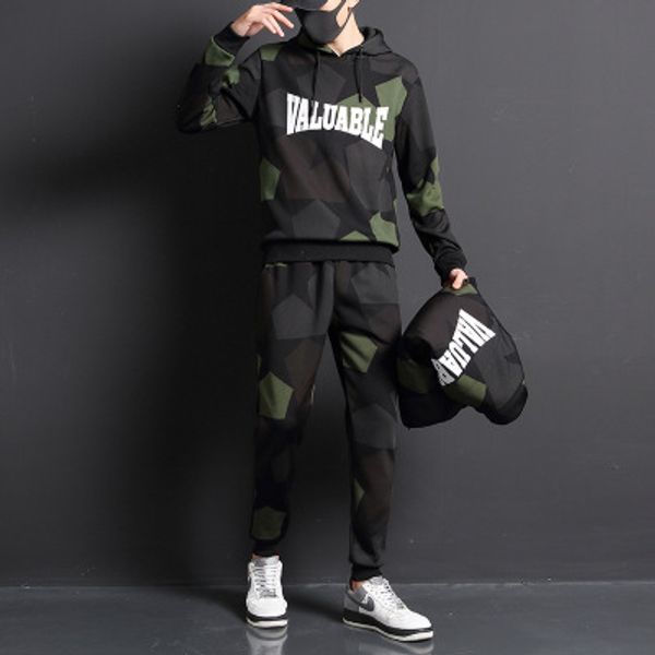 

mens конструктора tide brand повседневный костюм мужские свитера толстая спорт трех частей trend камуфляж спортивный костюм мужчины одежда 2, Gray