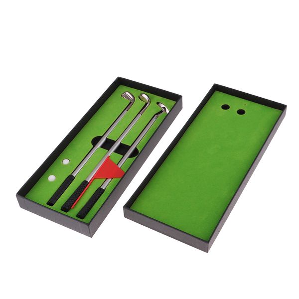 

golf pen set mini deskgolf ball pen gift set with putting green flag 2 balls clubs models ballpoint pens storage case