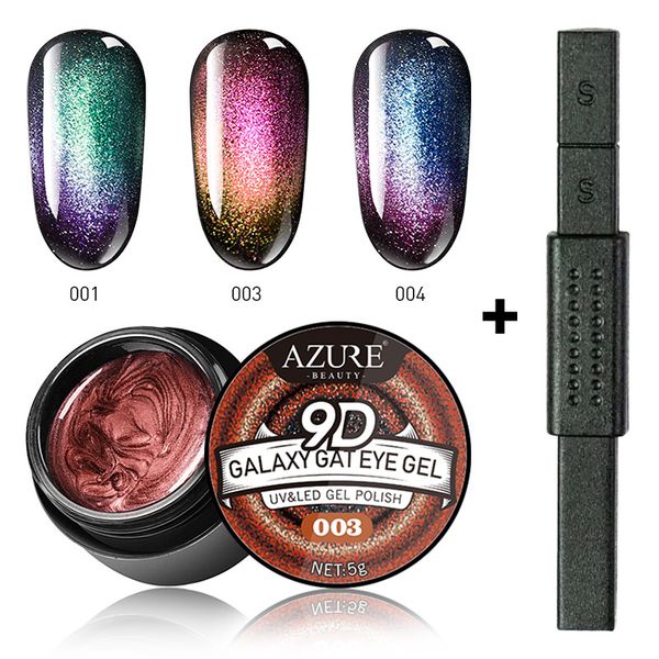 

modelones 3pcs/lot 9d galaxy cat eye gel chameleon nail polish soak off uv/led need black base nail art brush magnet set 6 color, Red;pink