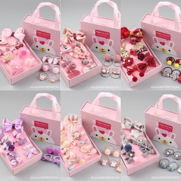 

children's pin girls' accessories cartoon baby hair rope headdress hairpin princess floral headdress hair rope 18-piece gift box s, Slivery;white