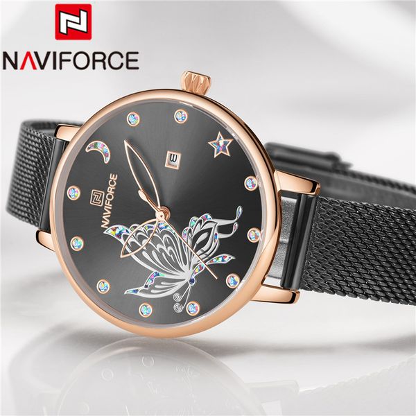 

naviforce women watch black ladies wristwatch stainless steel bracelet fashion lovely gift female clock 5011, Slivery;brown