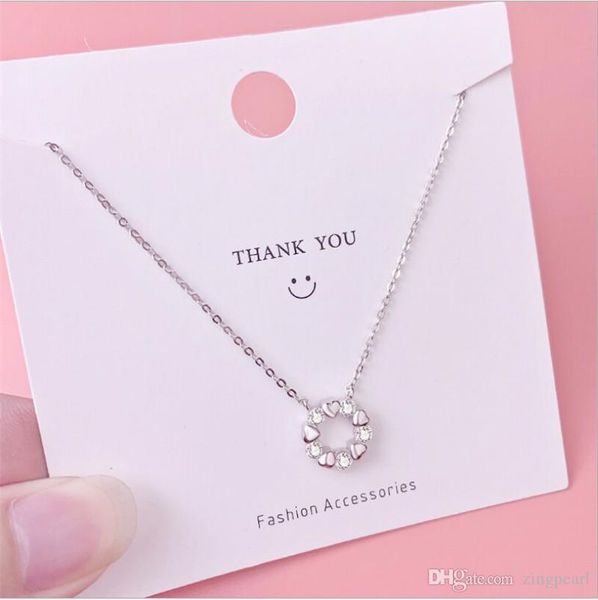 

925 стерлингового серебра циркон ожерелье круг ожерелье простой женский свадьбу любовь ювелирные изделия корейский платиновый цвет, Silver