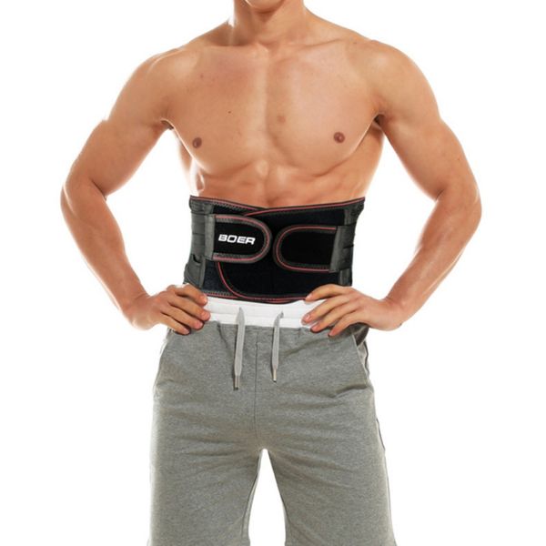

women man waist support lumbar corset belt elastic breathable adjustable pain relief waist brace, Black;gray