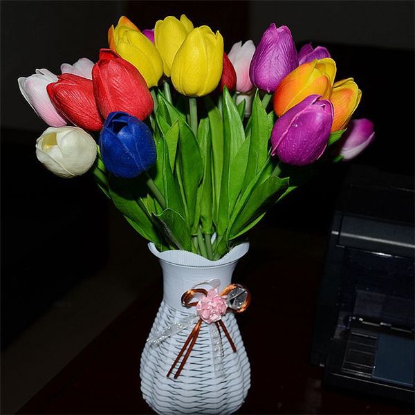 

100pcs/lot new white tulips flowers artificial real touch pu tulips flower bouquet party wedding home decor simulation pink tulips flowers