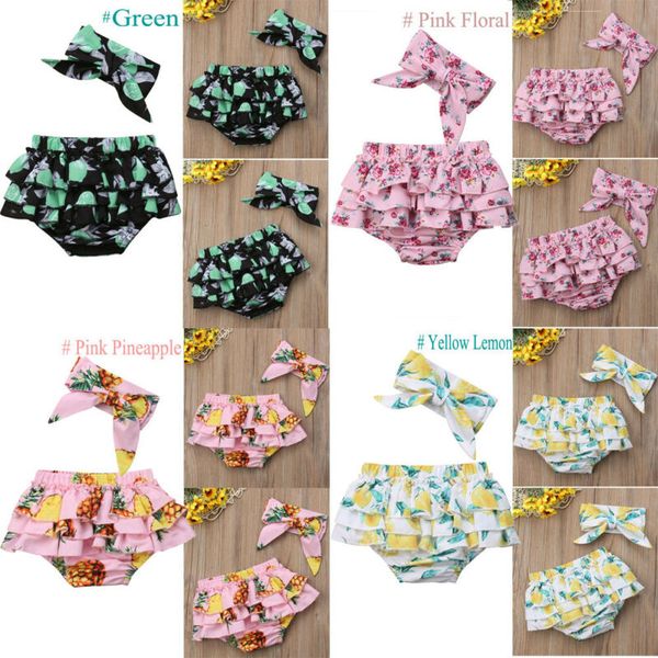 

newborn infant baby girls floral short briefs headband outfit clothes set 3-24m