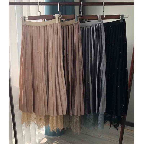 

женщины юбка игристые перемещение свет тень золото velvet mesh + lace юбка, Black