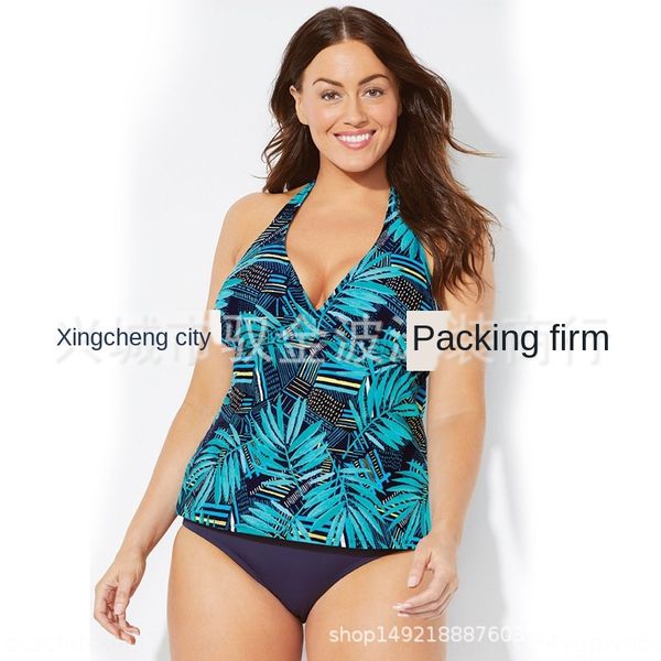 

2019 large size fat woman tropical leaf printed swimsuit bandage fat woman large size swimsuit, White;black