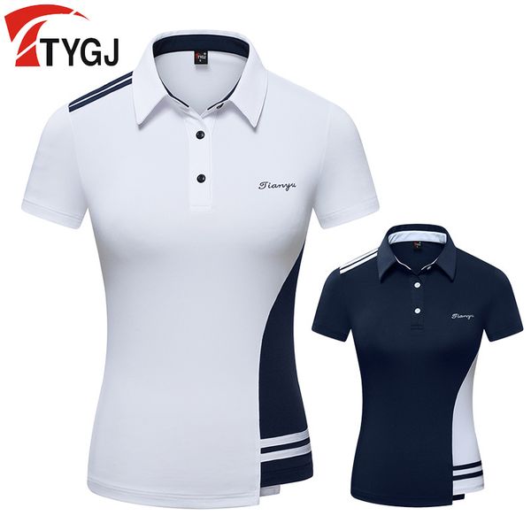 

women breathable golf shirt ladies short sleeve casual t-shirt patchwork slimming fit golf sportswear d0804, Black;blue
