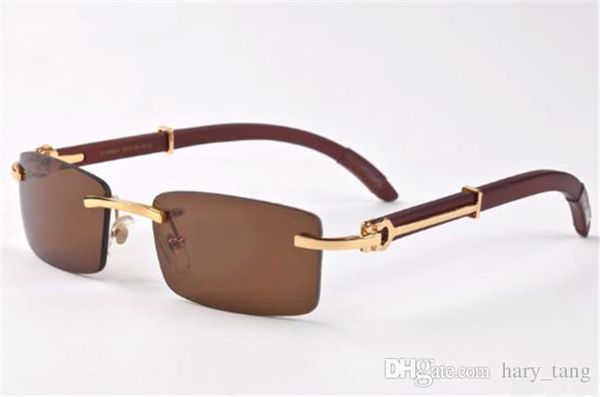 

classic buffalo wood plain mirror glasses fashion rimless rectangle men sunglasses lunettes de soleil size 55-18-140mm, White;black