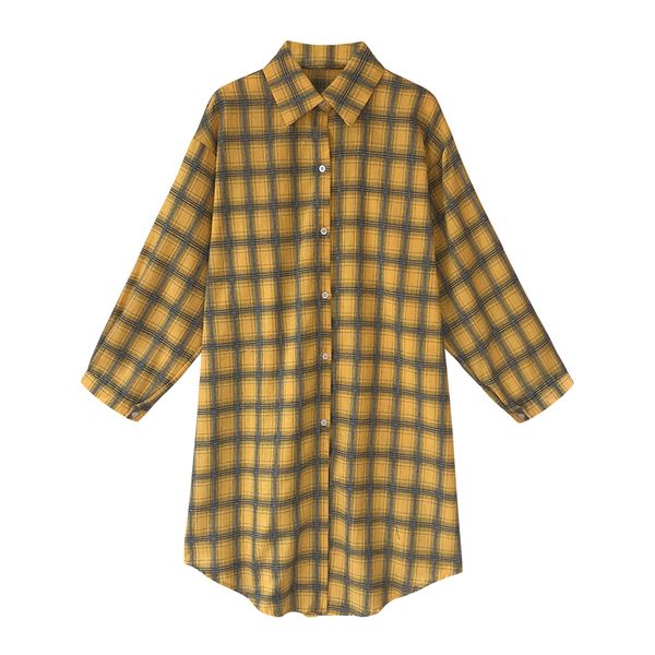 

spring new plaid bf shirt female korean version of the loose sunscreen wild long sleeves in the long section sry xsq, White