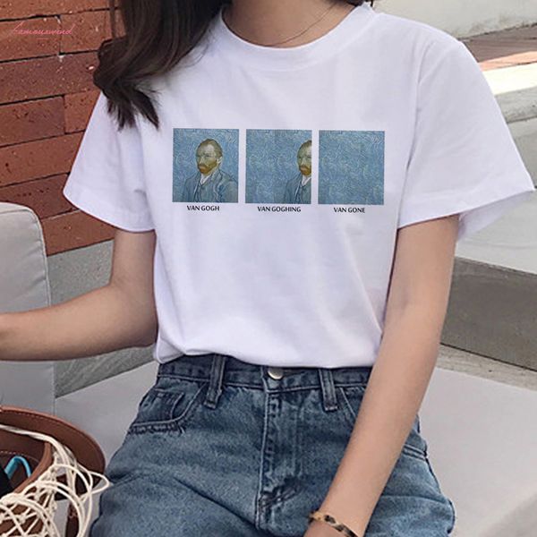 

harajuku funny t shirt grunge aesthetic print tshirt korean style 90s tees female new van gogh oil art women t shirt, White