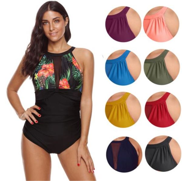 

summer women designer swimsuit fashionable solid gauze panelled halter one piece swimsuit new style women designer clothes, White;black