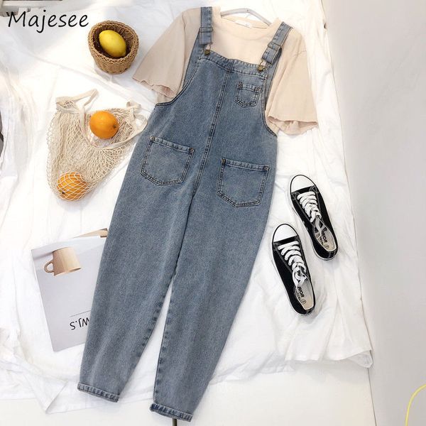 

jumpsuits women korean style students all-match casual loose solid pockets womens retro fashionable streetwear chic, Black;white