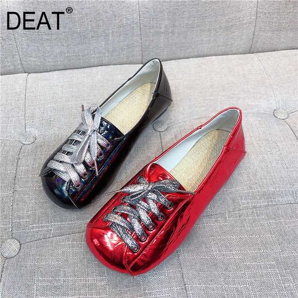 

deat] 2020 square toe shallow lace-up metal burst leather casual single flat shoes women new spring autumn fashion tide 10h859, Black