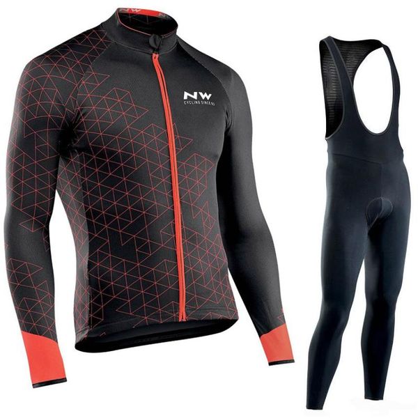 

nw 2019 pro team cycling jersey clothes autumn northwave men's long sleeve suit breathable outdoor riding bike mtb clothing set, Black;red