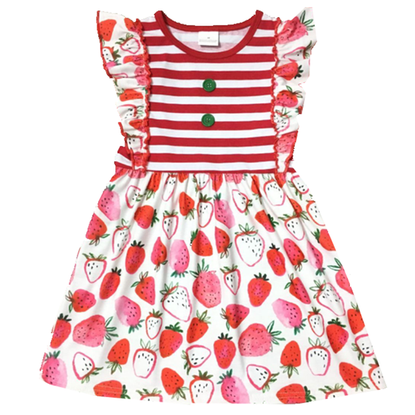 

2020 children new style summer dress baby girls cotton kids boutique clothes cute strawberry print pattern girls party dress, Red;yellow