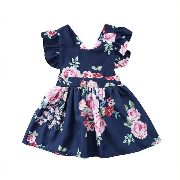 

Fashion Toddler Kids Baby Girls Clothes Flower Backless Party Pageant Tutu Gown Dress Sundress Children Clothing, Blue