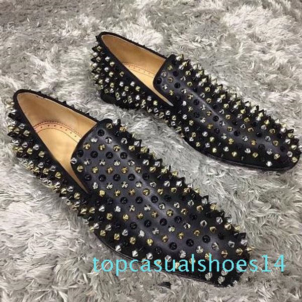 

2019 elegant designer wedding party spikes red bottom loafers shoes shiny mocassin business casual oxford walking shoes 38-46 t14, Black