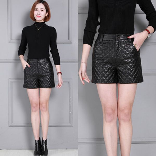 

winter thick leather shorts high waist slim leather shorts k17, White;black