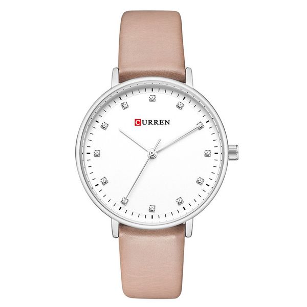 

curren fashion ladies watch leather strap minimalist women watches casual quartz wristwatch relojes para mujer 9023, Slivery;brown