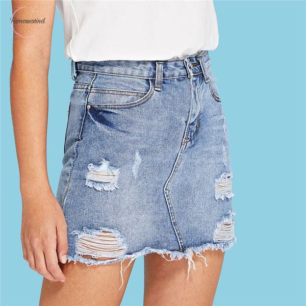 

ripped skirts blue casual mini denim skirt summer new pocket women skirt bodycon jeans mid waist skirt, Black