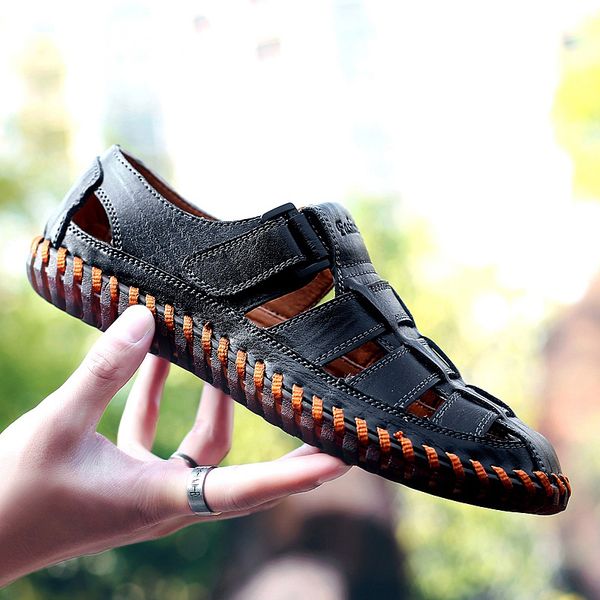 

new men casual breathable leather shoes male summer krasovki tenis masculino debardeur homme sandals for zapatillas hombre, Black