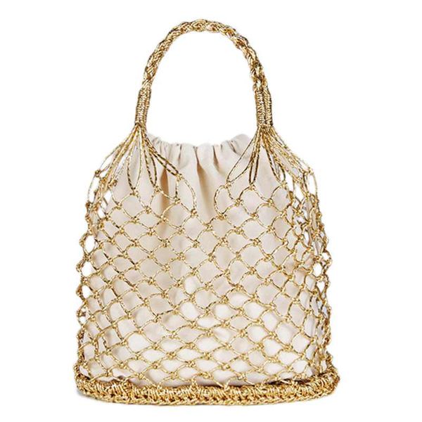

bright paper ropes hollow woven bag straw bag female reticulate handbag netted beach