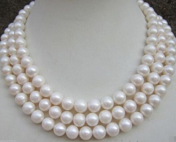 

9-10 mm natural perfect round south sea white pearl necklace 50 ", Silver