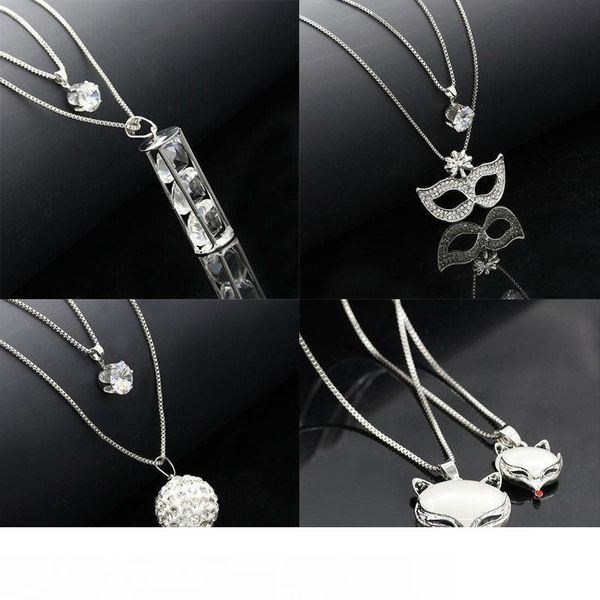 

korean crystal long sweater chain necklace for women ladies vintage accessary rhinestone pendant animal print jewlery, Silver