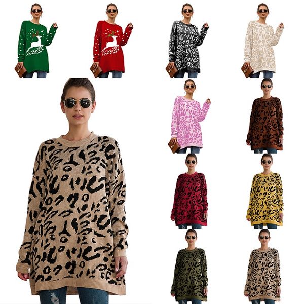 

women designer sweater 2019 explosion womens clothing leopard printing crew neck long sweaters women luxury 10 colors size s-xl, White;black