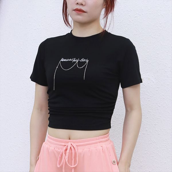 

guangdong pinhui 2020 round collar t-shirt pullover short sleeve knitted t-shirt women's slim versatile embroidered pullover top, White