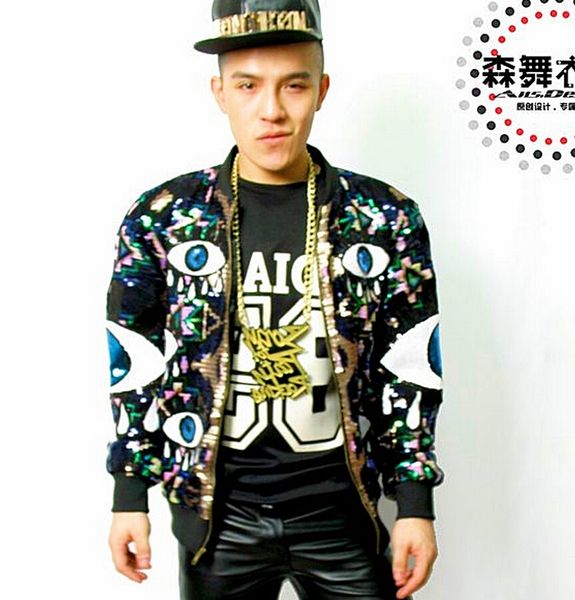 

s-5xl 2018 men new slim dj ds man singer gd eyes loose jacket personality baseball jacket suits clothes, Black;brown