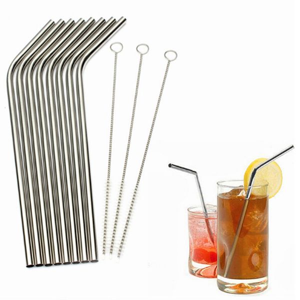 

6pcs stainless steel metal drinking straw reusable straws + 3 cleaner brush set eco friendly
