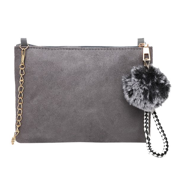 

new clutch bags women hairball solid color suede crossbody shoulder bag portefeuille phone bag carteira #30