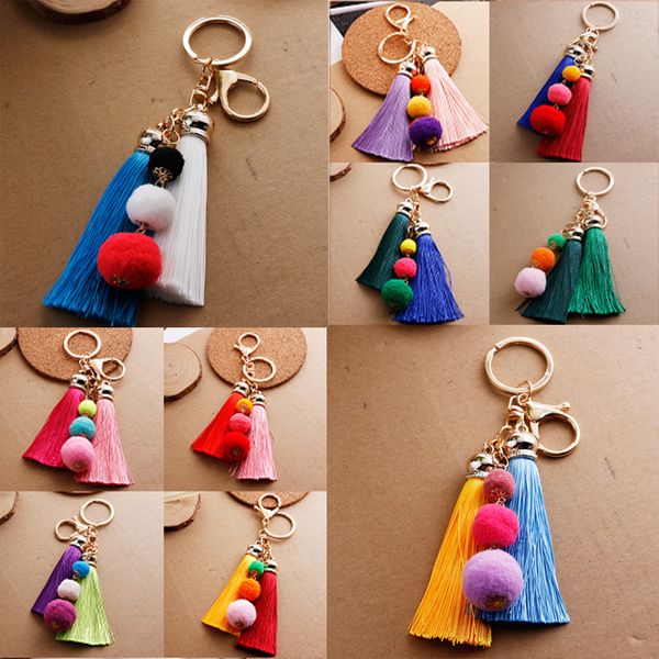 

Free DHL 18 Styles Women Men Keychain Lovely Fluffy Chain Key Rings Pendant Cute Hairball Pompom Women Keychain Car Ornaments Bag D190Q Y