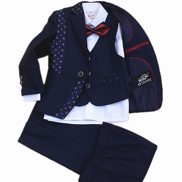 

children formal suit jacket wedding boys dress suit 4 pieces set jacket+vest+pants +bow tie size 2years -12 years, Black