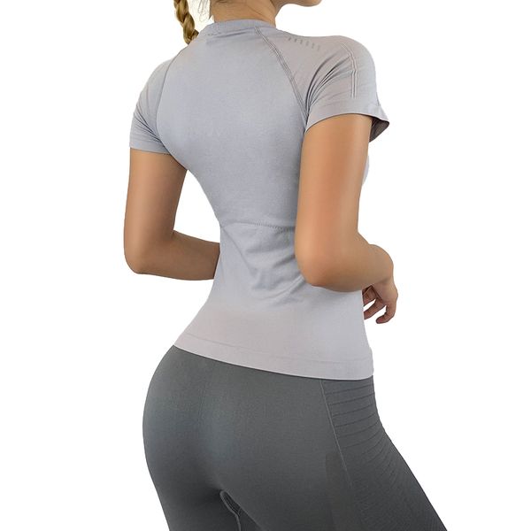 

yoga outfits women's sportsyoga breathable running training clothes short-sleeved shirt quick-drying thin fitness mujer, White;red